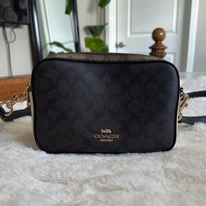 Coach Dark Brown Signature Canvas Crossbody Bag with Gold Hardware